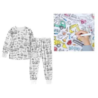 Kid Boys Girls Pajamas DIY Clothes Homewear Sets Hand Painted Colourable Long Sleeve Top and Trousers Children Clothes Sleepwear